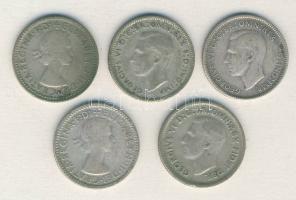 Ausztrália 1942-1958. Sixpence Ag (5x) klf évszámokkal! T:2-,3 / Australia 1942-1958. Sixpence Ag (5...
