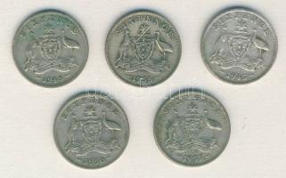 Ausztrália 1945-1957. Sixpence Ag (5x) klf évszámokkal! T:2-,3 / Australia 1945-1957. Sixpence Ag (5x) different years C:VF,F