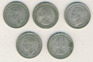 Ausztrália 1945-1957. Sixpence Ag (5x) klf évszámokkal! T:2-,3 / Australia 1945-1957. Sixpence Ag (5...