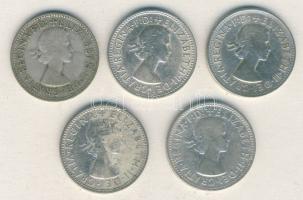 Ausztrália 1954-1961. 1Sh Ag (5x) klf évszámokkal! T:2,2- / Australia 1954-61. 1 Shilling Ag (5x) di...