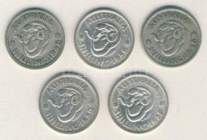 Ausztrália 1946-1959. 1Sh Ag (5x) klf évszámokkal! T:2/2-,3 / Australia 1946-59. 1 Shilling Ag (5x) different years C:XF/VF,F