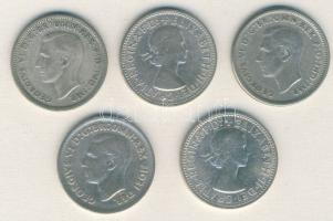 Ausztrália 1946-1959. 1Sh Ag (5x) klf évszámokkal! T:2/2-,3 / Australia 1946-59. 1 Shilling Ag (5x) ...