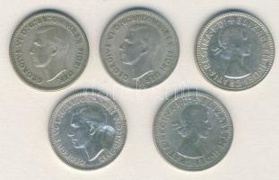 Ausztrália 1938-1957. 1Sh Ag (5x) klf évszámokkal! T:2,2-,3 / Australia 1938-57. 1 Shilling Ag (5x) ...