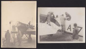 cca 1930 Repülőgépek tankolnak 2 db fotó / Planes load of fuel photos 9x13 cm