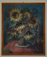 Jelzés nélkül: Napraforgók, olaj-karton, keretben 65x55 cm