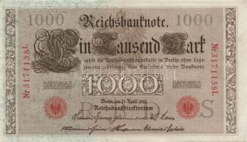 Német Birodalom 1910. 1000M (7x) T:I,II / German Empire 1910. 1000 Mark (7x) C:Unc,XF