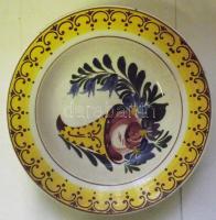 XIX. sz. vége Kézzel festett jelzett Hollóházi népies mázas majolika falitányér d: 23cm