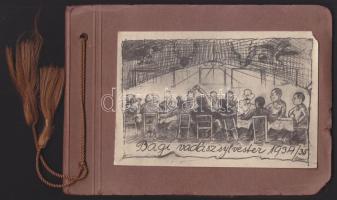 1935 Bagi vadász-sylvester: Karikatúra-album, Vidor karikatúrákról készült 14 db fotó, + a borítón eredeti ceruzarajz