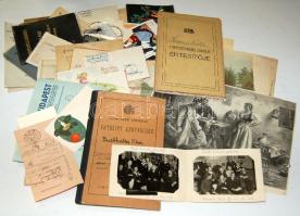 cca 1850-1950 Régi nyomtatványok, papírok: metszetek, lithoképek,. okmányok, igazolványok, stb... össz kb 100 db