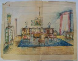 7 db klf régi rajz, nyomat és díszletterv