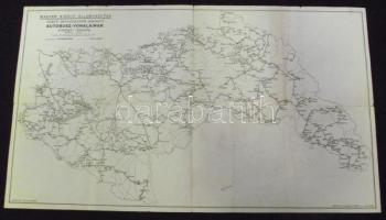 1942 MÁVAUT és MÁV autóbusz és vasútútvonalak térképe a visszacsatolt területekkel (60 x 33 cm) hajtásoknál kopásokkal