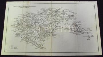 1942 MÁVAUT és MÁV autóbusz és vasútútvonalak térképe a visszacsatolt területekkel (60 x 33 cm) hajt...