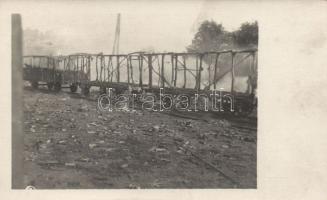 WWI Military burnt out Russian ammunition train photo, Első világháborús kiégett orosz lőszerszállító vonat photo