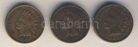 USA 1893. 1 cent + 1907. 1 cent + 1909. 1 cent T:2,2-,3 / C:XF,VF,F