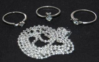 3 db női ezüst (Ag) gyűrű és egy nyaklánc 11,09gr