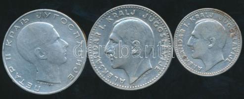 Jugoszlávia / Yugoslavia 1931. 10 Dinara Ag "Alexander I" + 20 Dinara Ag "Alexander I" + 1938. 50 Dinara "Petar II" Ag T:2,2- ph. / C:XF,VF edge error
