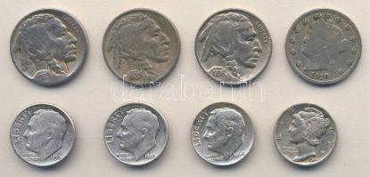 USA 1910. 5 cents Ag + 1920-36. 5 cents Ag (3x) + 1944. 1 dime Ag "Mercury" + 1949-64. 1 d...