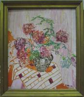 1989 Orosz Andrea: Virágcsendélet, akvarell-farost, 50x60 cm keretben