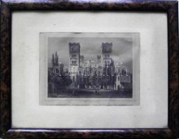 cca 1850 Rohbock: Pécs székesegyház acélmetszet üvegezett keretben 26x33 cm