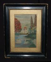 cca 1930 Park: Gobelin régi üvegezett keretben, 22x28 cm