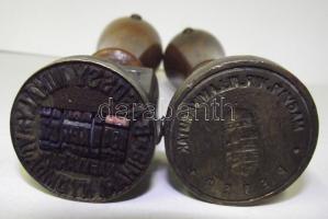 2 db régi bronz bélyegző a Felvidékről és Erdélyből - egyedi darabok: Magyar Királyi Államvasutak Pered + Bagossy Mihály bihari nyomdája dátumbélyegző