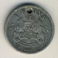 Svédország / Sweden 1897. 1 Krona Ag "Oscar II." T:2-,3 lyuk / C:F/VG hole