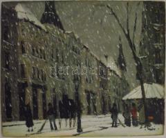 Olvashatatlan jelzéssel: Hóesés, olaj-karton, 27x22 cm