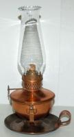 Régi réz petróleum lámpa üvegburával 20cm magas