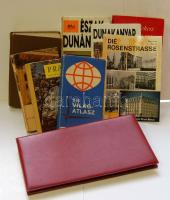 9 db klf útikönyv, térkép: Európa autóatlasz, Kis világ atlasz, Benelux államok, Jugoszlávia, Bulgária, Dunakanyar, stb.