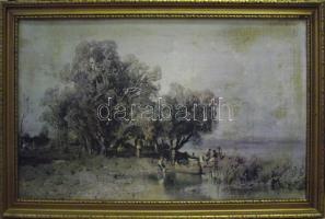 Jó állapotú fa képkeret Mészöly nyomattal 60x90 cm