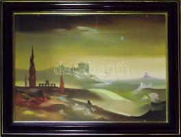 Árkossy István (1943): Kis kilátó, olaj-farost, jelzett, keretben 65x85 cm