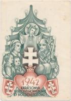 1942 Honvédkarácsony e,léklap levélzáró bélyegekkel és egy tábori postai levezőlap