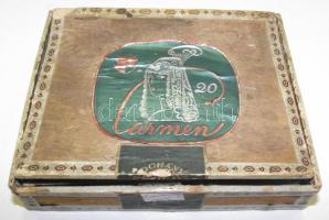 Kis igazolvány tétel fa szivarkás dobozban: katonai, gépkezelői igazolvány, bérletek, 2 db keményhátú fotó