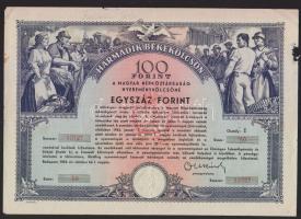 1952. "Harmadik Békekölcsön" A Magyar Népköztársaság nyereménykölcsöne 100Ft-ról