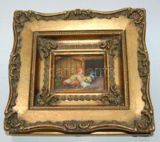 R.T. jelzéssel: Baromfi udvar, olaj-farost, jelzett, keretben 19x21cm