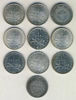Franciaország 1871-1920. 1Fr Ag (10x) klf darab! T:vegyes /  France 1871-1920. 10 Francs Ag (10x) different type C:Mixed