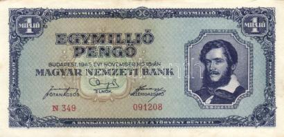 1930-45. 10P + 100P (7x) kétféle + 500P + 1000P (2x) bélyeges és bélyeg nélküli + 100.000P + 1.000.0...