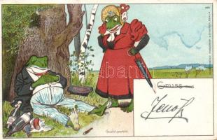 1898 Frogs picnic litho