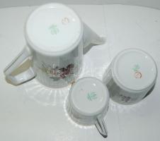 3 darabos Hollóházi porcelán kávézó készlet: kanna, cukortartó, tejkiöntő / 3 pcs Hollóházi chinawar...