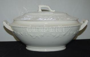 Jelzett sorszámozott porcelán leveses tál hajszálrepedésekkel és kisebb felületi sérülésekkel 34x16x20cm