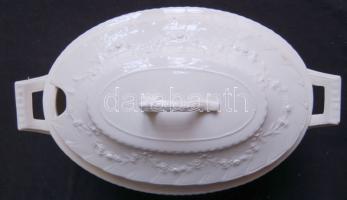 Jelzett sorszámozott porcelán leveses tál hajszálrepedésekkel és kisebb felületi sérülésekkel 34x16x...