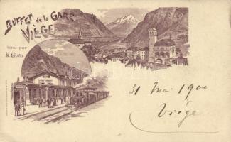 Visp (Viége) railway station litho