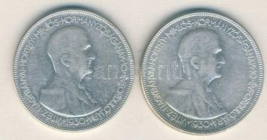 1930. 5P Ag "Horthy jobbra" (2x) T:2/2-