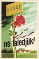 Lidice rebuilding, memorial card, anti-fascist propaganda