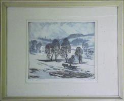 Csurgói Máté Lajos (1931): Téli táj, rézkarc-papír, jelzett, keretben. Zsűrizett 43x55 cm