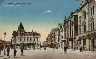 Szeged Fekete Sas utca villamossal és Markovics Lajos kereskedésével (EK)