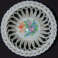 Virágokkal díszített Herendi áttört kosárka / Herendi chinaware tray 4x10cm