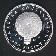 1992. 200Ft Ag "Veszélyeztetett állatvilág-gólya" T:PP Tanúsítvánnyal!