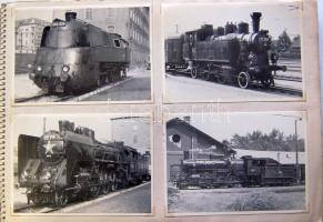 160 db vegyes vasutas képeslap vázlatfüzetbe rendezve - reprintek, MÁV szerelvények, speciális vasutak, villamosok, érdekességek