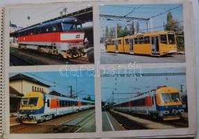 160 db vegyes vasutas képeslap vázlatfüzetbe rendezve - reprintek, MÁV szerelvények, speciális vasut...